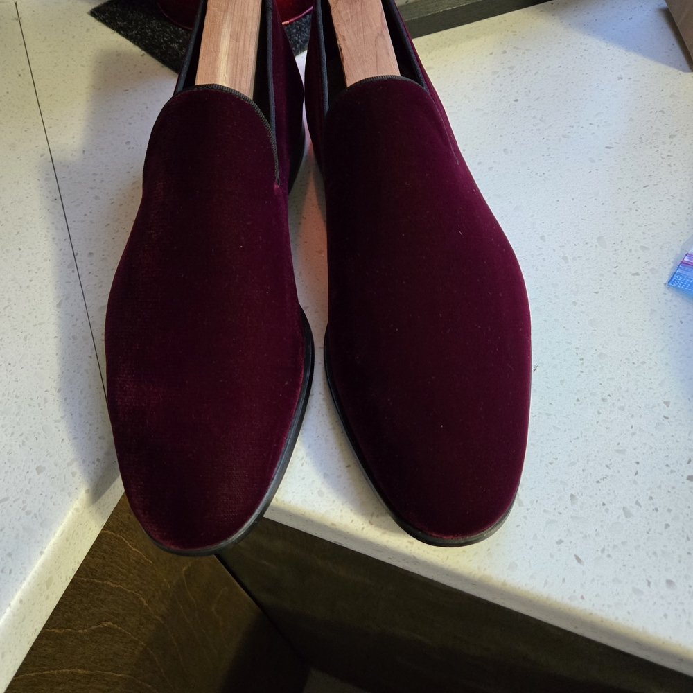 Men's Burgundy Velvet Loafers Leather Trim